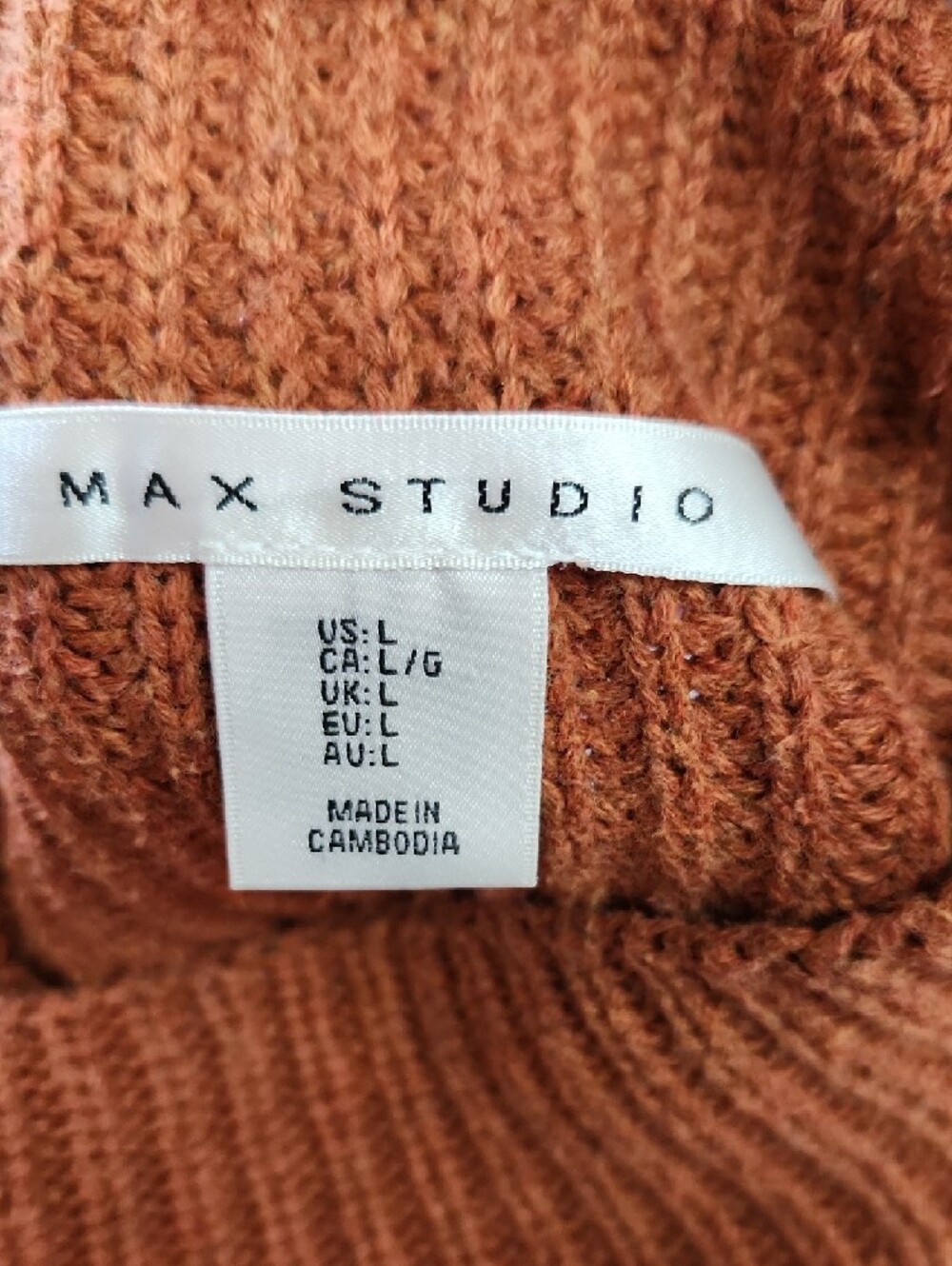 Max Studio Burnt Orange Ribbed Mock Neck Sweater - Picture 3 of 3